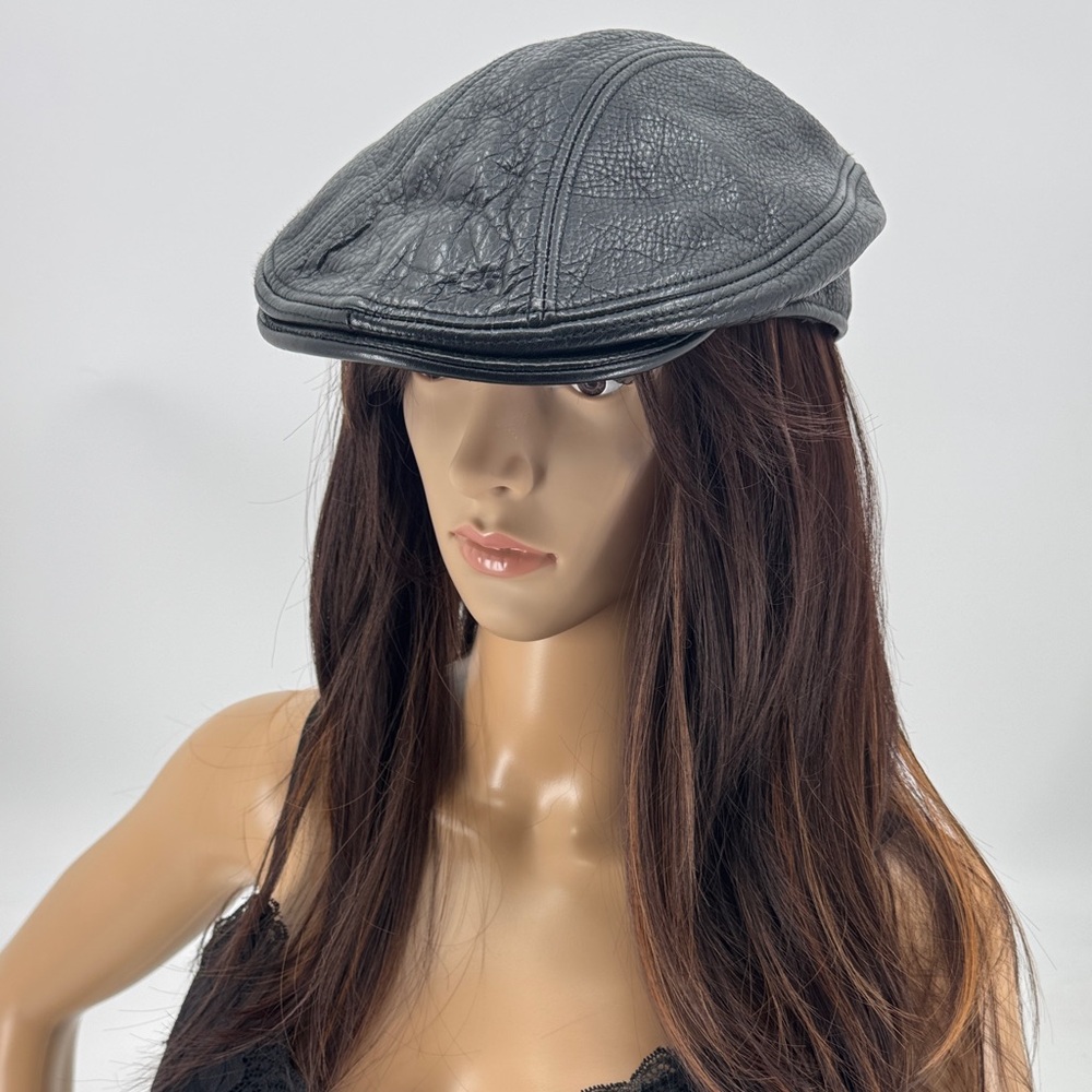 Dorfman Pacific Scala Vintage 70s Genuine Leather Made In USA Newsboy Cap Hat